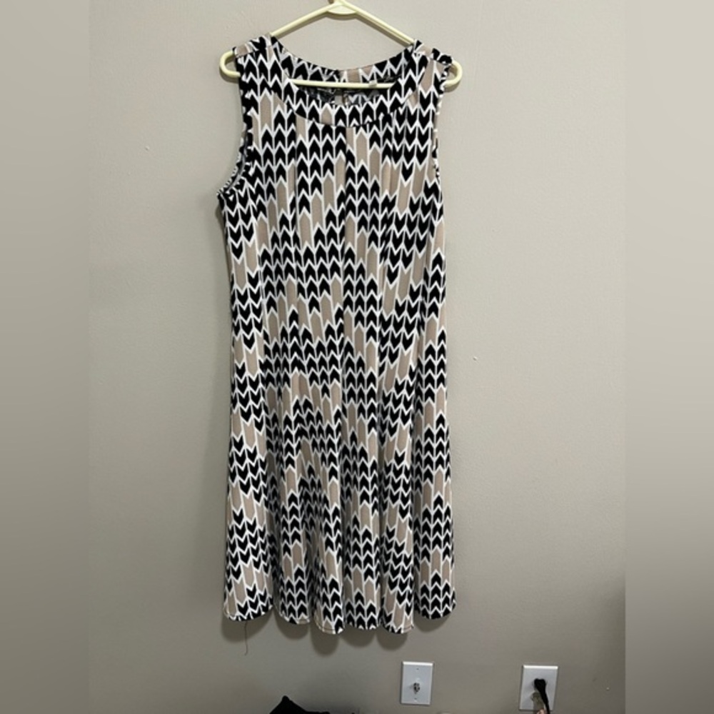 Haani Womens Brown & White Sleeveless Stretch Fit & Flare Dress 1X